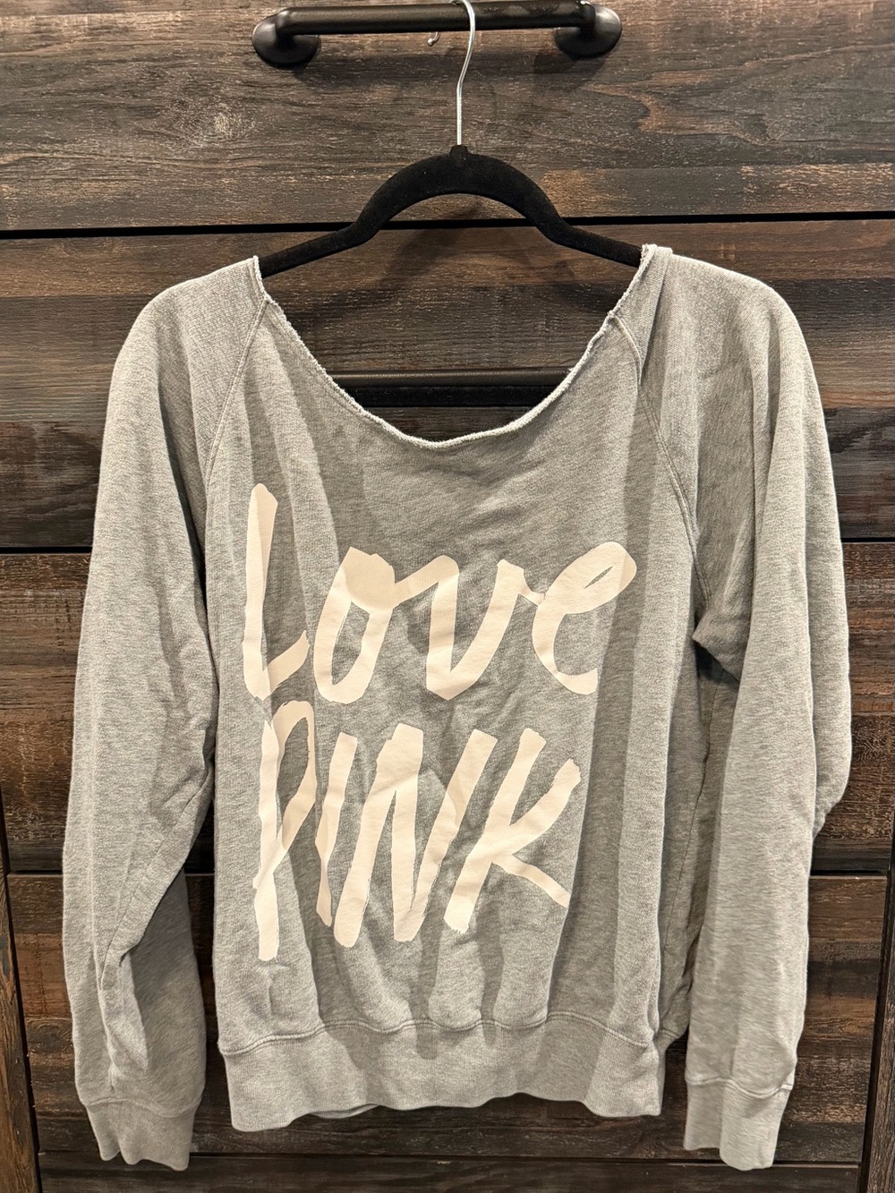 Vintage Victoria's Secret Gray Sweatshirt with Light Pink LOVE PINK Graphic